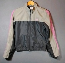 Adidas Girls Windbreaker Track Jacket Size Large Gray Pink Black Full Zip