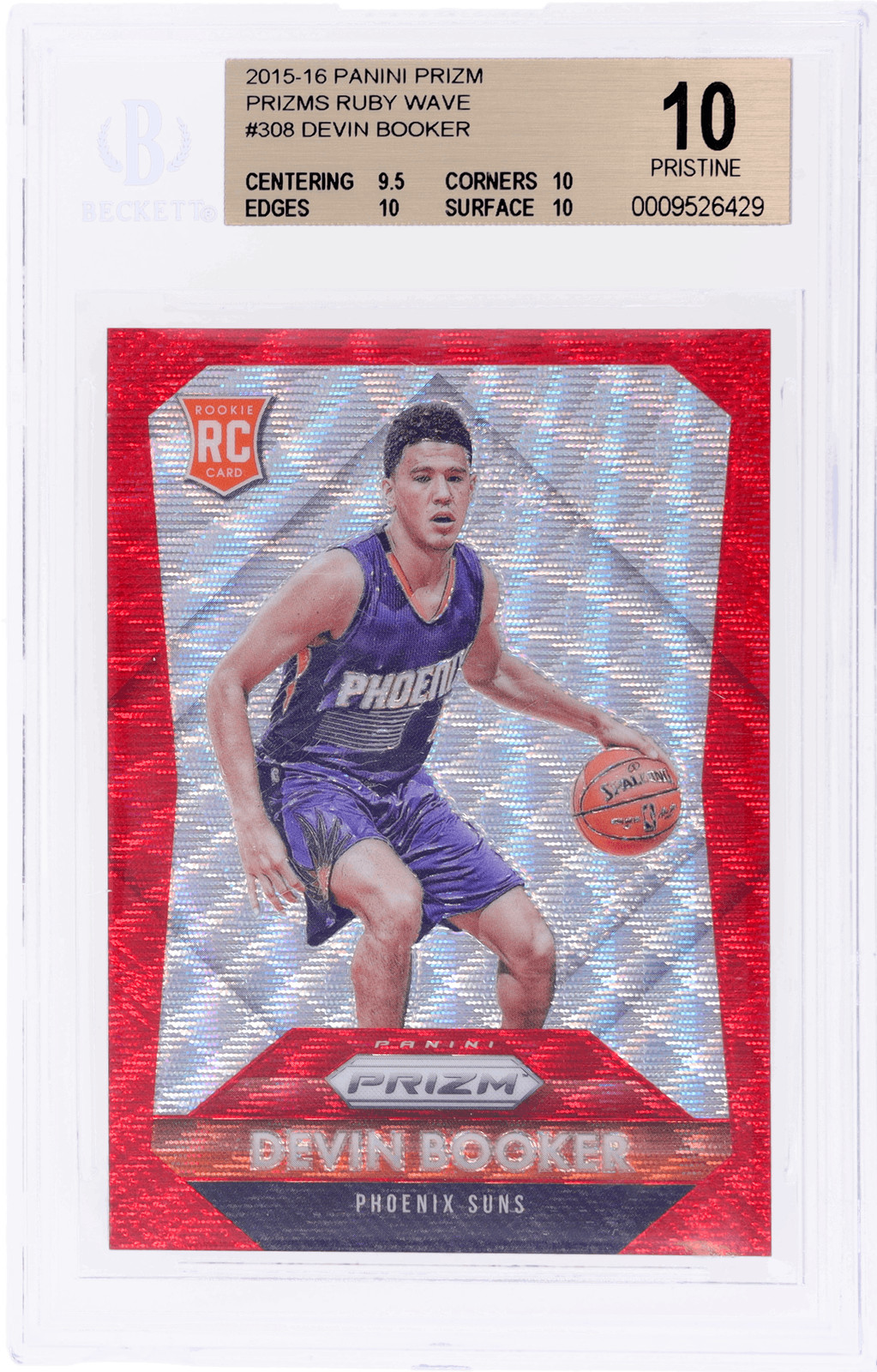 2015 Panini Prizm Devin Booker Ruby Wave Prizm #308 /350 BGS 10 Rookie RC