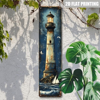2D 1P 4*16 Nautical Lighthouse with Ocean Metal Iron Sign Outdoor Indoor Decor