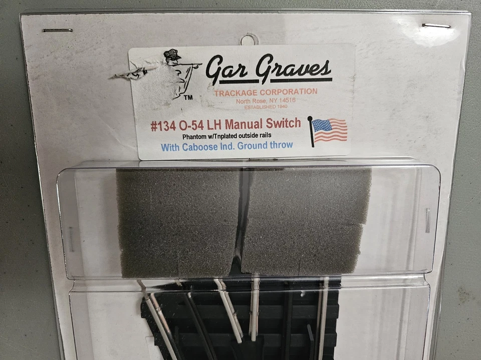 GarGraves #134 Left Hand O-54 Manual Switch w/Tinplate Rails & Caboose Throw - Image 2 of 2