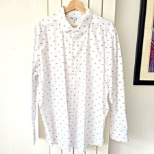 Bar III Slim Fit Stretch Shirt Fish Nemo Pattern White Mens Size XL 17-17.5