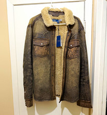 Polo Ralph Lauren Men’s Brown Western Jacket Leather Trim Button Lined Size S