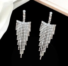 Clear Crystal Chandelier Tassel Earrings