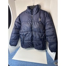 US Polo Assn Boys Navy Blue Quilted Puffer Jacket Tonal Logo Size 14/16 XL