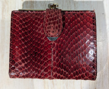 Vtg Bosca Whipsnake Red Bifold Wallet w Kiss Lock Coin Purse Gold Tone Frame
