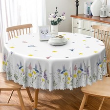 Spring Summer Floral Round Tablecloth 60 Inch Wild Flower Birds Botanical Pla...