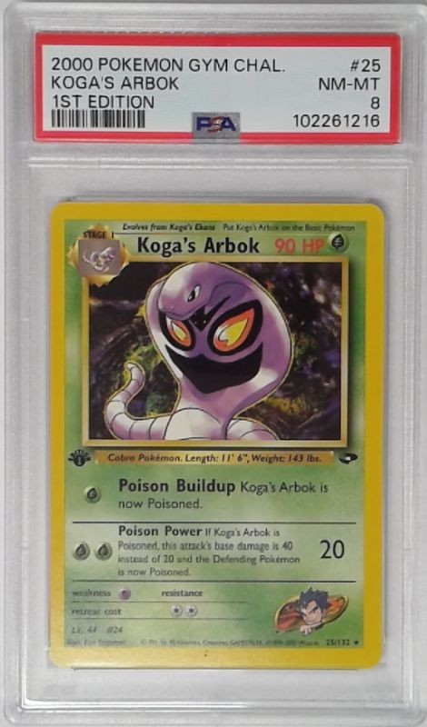 1x V1708: 2000: Koga's Arbok: 25/132: 1ST Edition: Gym Challenge: PSA: 8: NM-MT