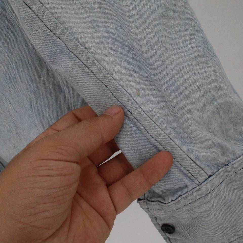 Band of Outsiders Shirt Mens 1 denim blue Button Down Long Sleeve faux pocket - Image 3 of 4