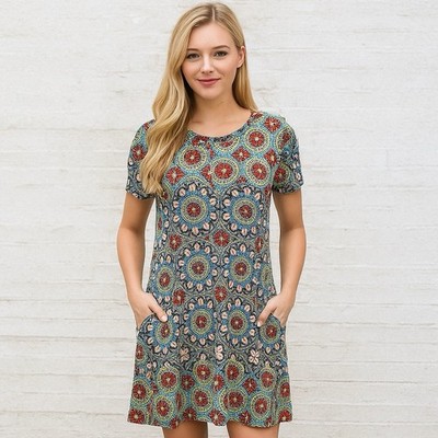 Spense Boho Mandala Floral Pocket Dress Size Medium Retro Festival Style