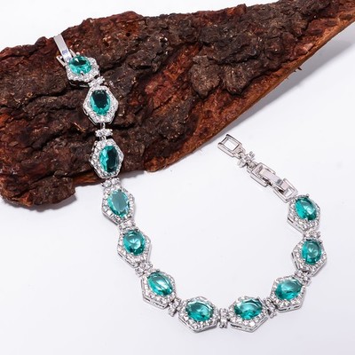 Paraiba Tourmaline, CZ 925 Sterling Silver Adjustable Bracelet 7-8'' B131729