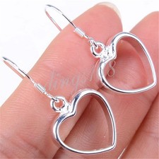 925 Sterling Silver Hypo-allergenic 13mm/0.5" Smooth Heart Dangle Earrings X1128