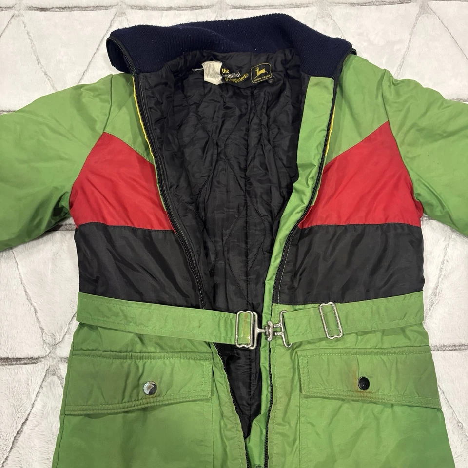 John Deere 复古 Coverall 雪地服 青少年 大号 绿色 红色 罕见 状况良好 — 第 2/4 张图片