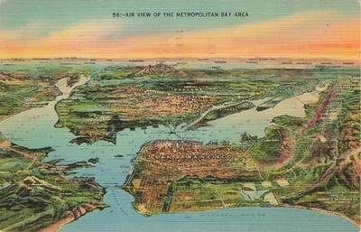 Postcard CA: Air View Metropolitan Bay Area, San Francisco, Linen Posted 1948