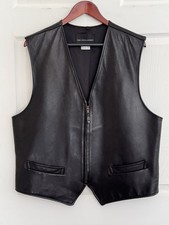 Saks Fifth Ave Genuine Black Leather Zip Vest Size Large Moto Soft Made in USA