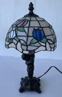 Vintage Tiffany Style Stained Glass Table Lamp Floral Pink Blue Green 14”Tall