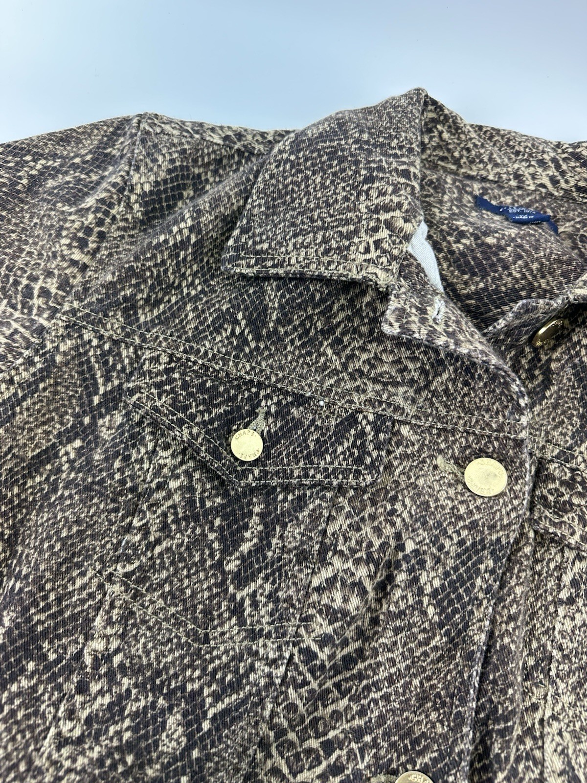Chaps Snakeskin Python Denim Jacket Brown Button … - image 5
