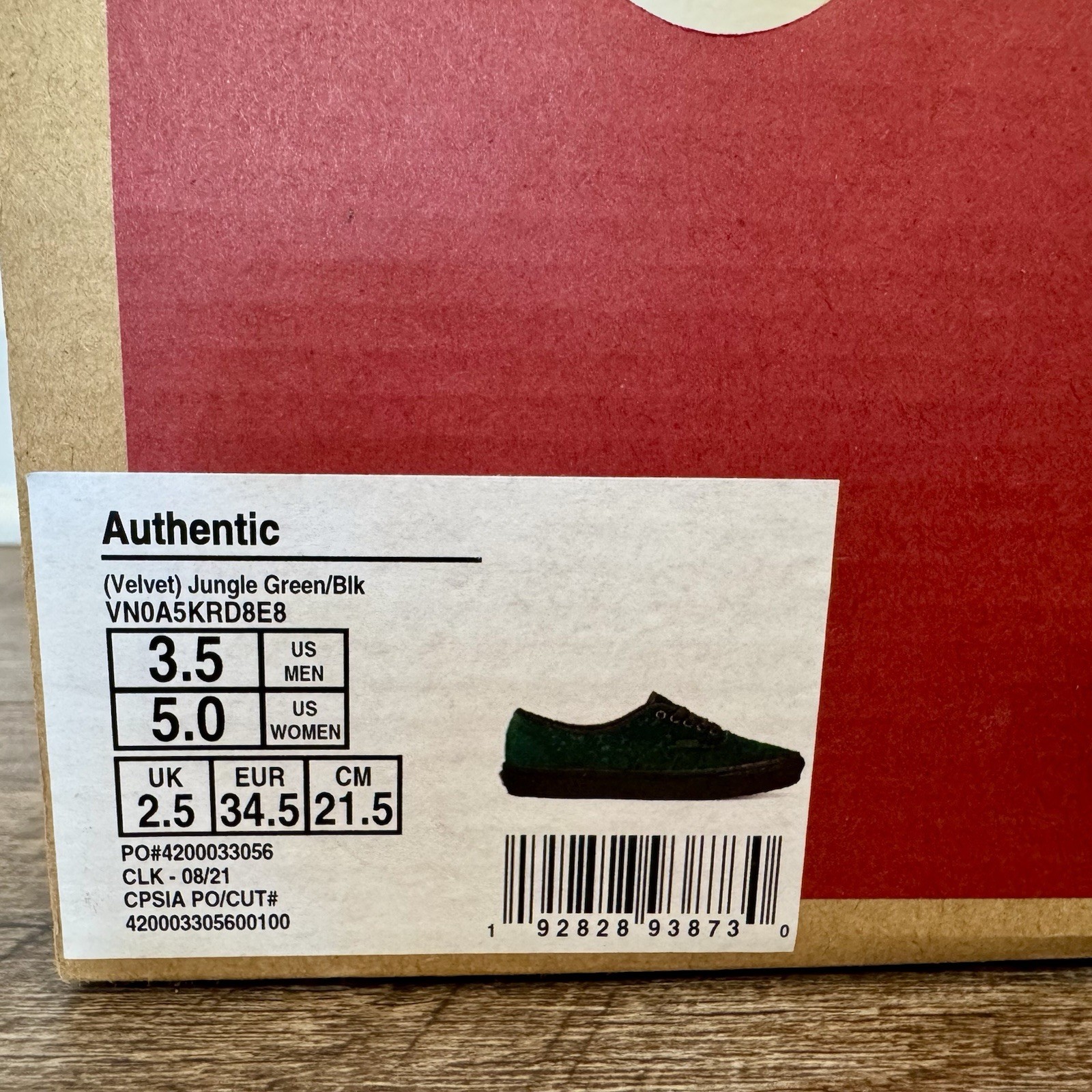 Vans Authentic Jungle Green Velvet Black Women's Sz 5 Mens Sz 3.5 VN0A5KRD8E8 thumbnail 9