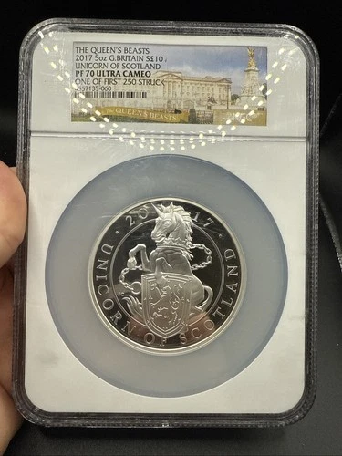 Great Britain 2017 £10 Queens Beasts UNICORN SCOTLAND 5 oz Silver Coin NGC PF70