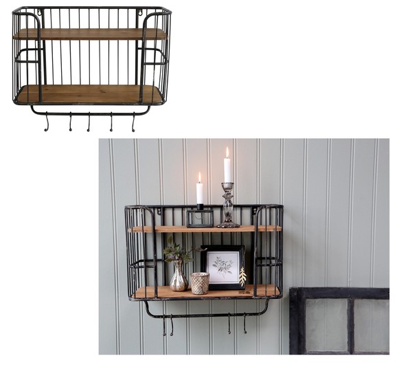 Wandregal Mit 5 Haken Regal Chic Antique H45,5 / B20,5 / L52Cm 41427-24-image