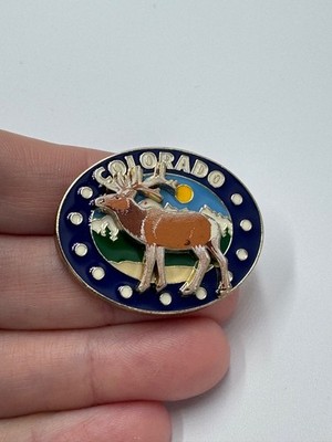 Colorado Moose 3D Lapel Pin Enamel Souvenir Tourist Wildlife Scenic Oval