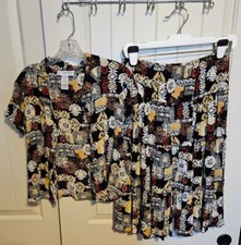 Sag Harbor Skirt And Button Up Top Women's Size 8 Petite Floral