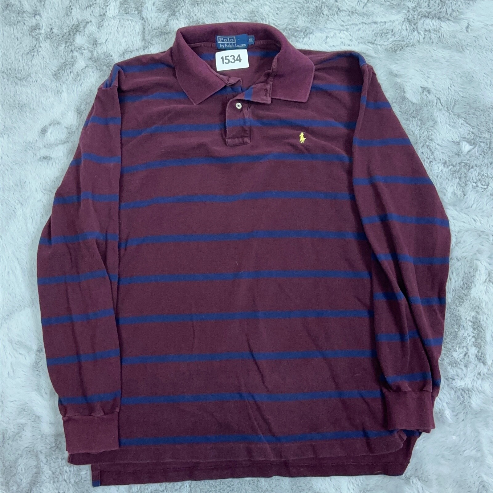 Polo Ralph Lauren Camicia Uomo Extra Large Viola Righe Manica Lunga Piccolo Pony