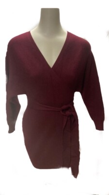 burgundy wrap sweater dress Midi Sweater Dress Medium
