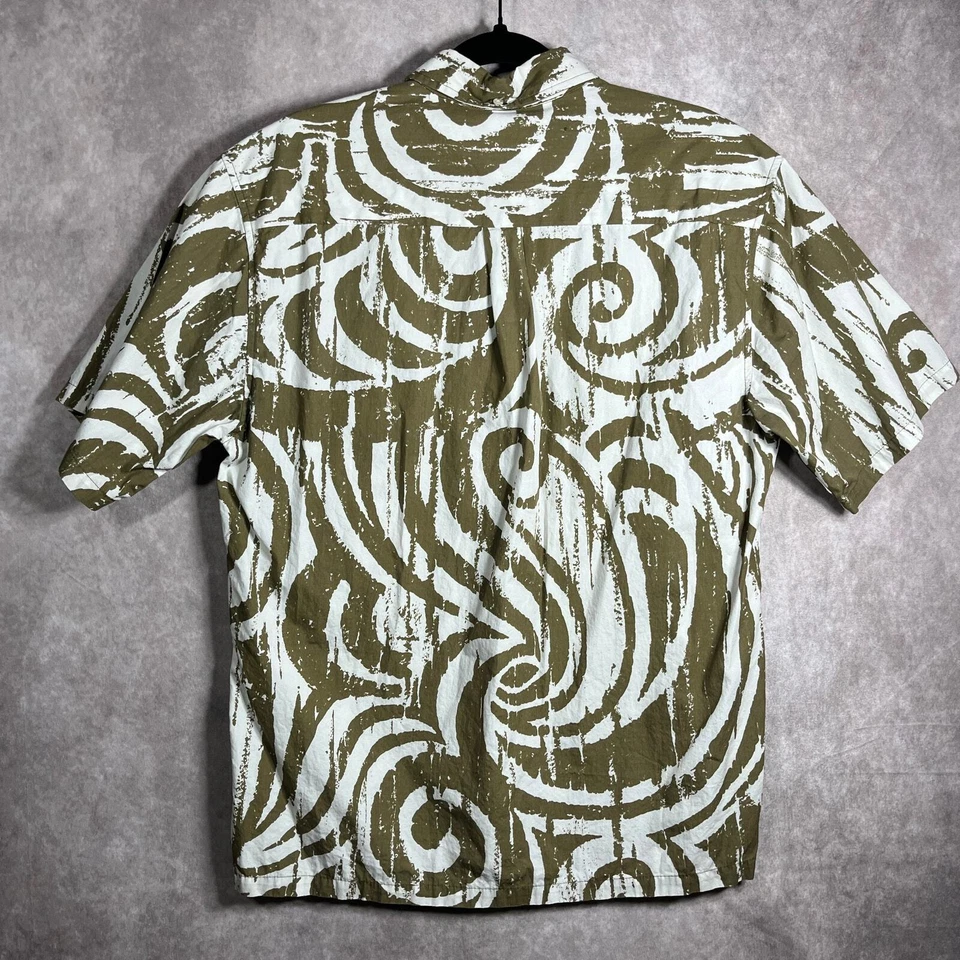 Винтажная гавайская мужская рубашка Hilo Hattie средний размер зеленая Swirl для тропических каникул - Изображение 4 из 4