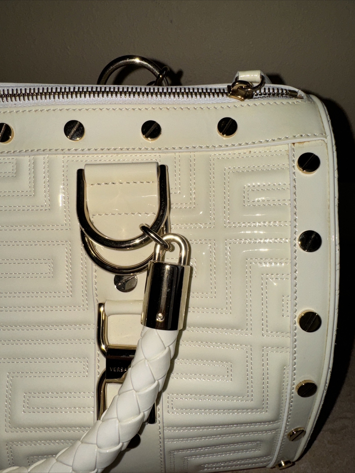 Authentic Gianni Versace Ivory Quilted Patent Leather “Snap Out Of It” Bag image 9
