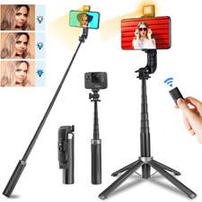 Selfie Stick Tripod with Light, Upgraded 4-Stand Quadrapod For iPhone/Galaxy