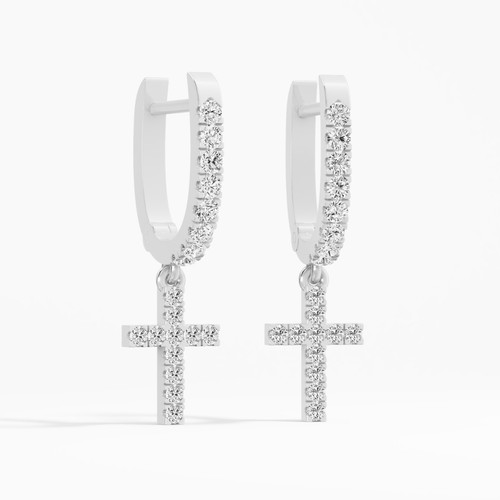 0.30 ct Lab Created Round Diamond Cross Hoops Earring in 14K White Gold