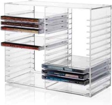 Clear Plastic CD Holder Storage Rack Stacking Tray DVD Disk Case Space Organizer