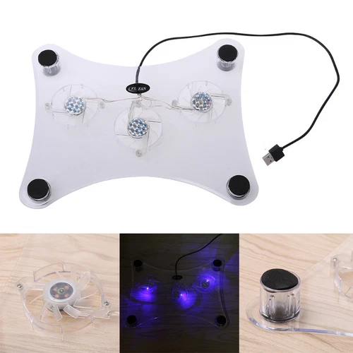 12"-17" Laptop Cooler Cooling Pad Stand With 3 USB Powered Fans Blue Light UK