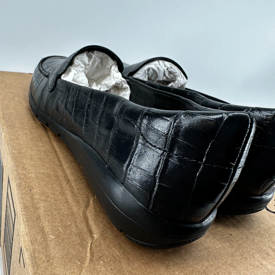 Mocasín Easy Spirit Abide plano negro sin cordones de cuero punta redonda para mujer 9 estrecho Foto 4 de 4