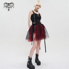 Falda corta de tul hinchada en capas punk gótica negra y roja de Devil Fashion para mujer