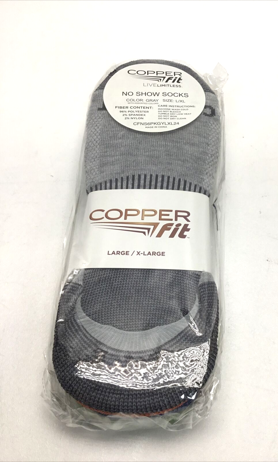 Copper Fit No show socks Gray with assorted colors 4 pack L/XL eBay