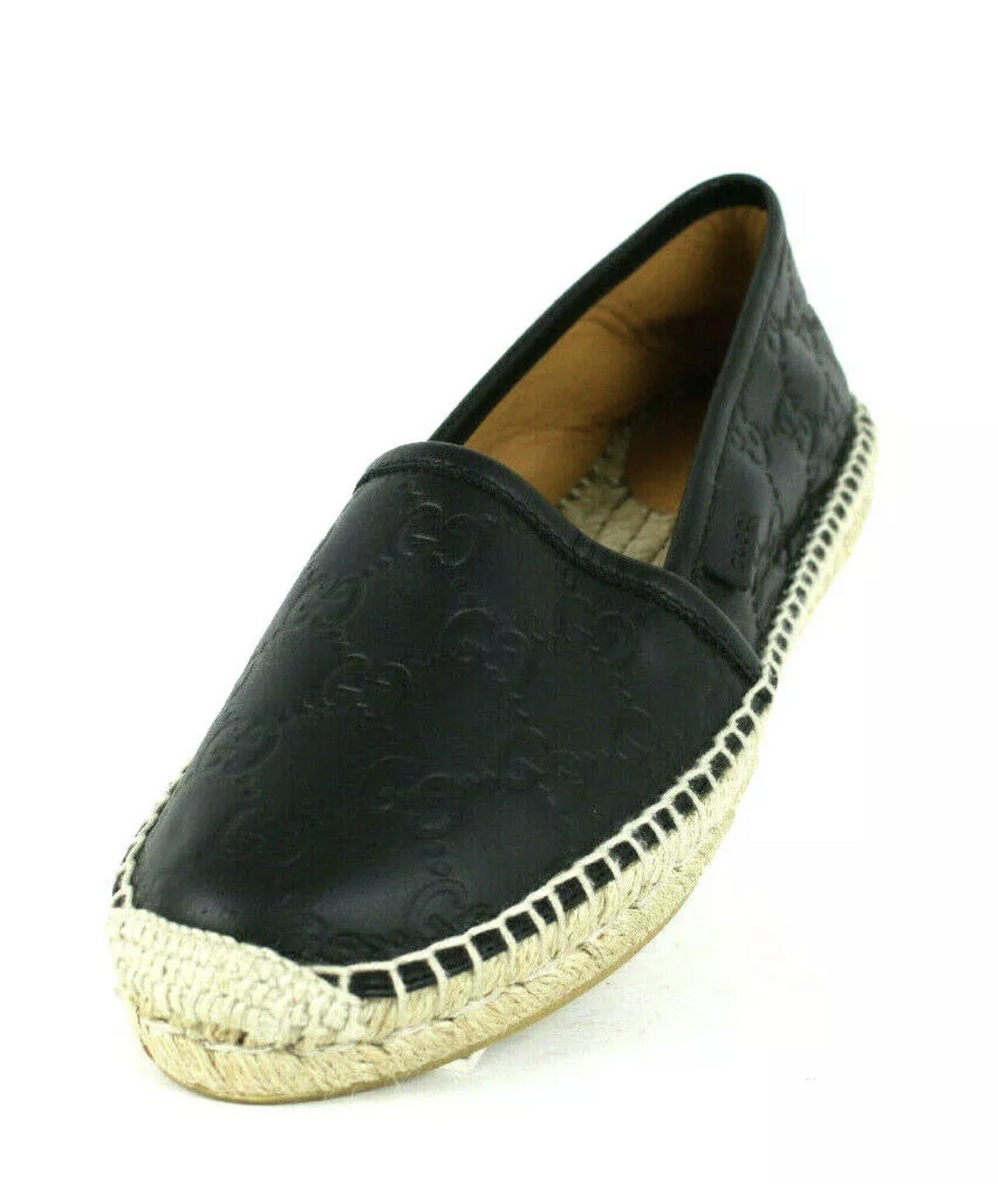 GUCCI Black Soft Leather Espadrilles MicroGuccdssima Rubber Sole Flats Women  38 633716105952 | eBay