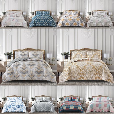 3 Piece Quilted Patchwork Bedspread Throw Single Double King Super King Size Bed