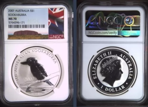 2007 $1 Australia Kookaburra 1 oz Silver Coin NGC MS 70
