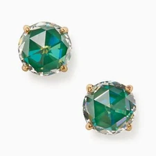 NWT Kate Spade Bright Ideal Round Stud Earrings Green CZ Zirconia