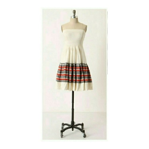 Anthropologie Floreat Strapless Cotton Dress Women’s Size 0 Cream/Striped - Picture 2 of 17