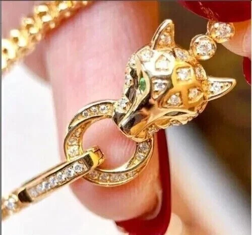 Brazalete tenis pantera redondo de diamantes simulados de 6 quilates de oro amarillo de 14 k Foto 4 de 4