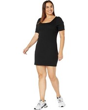 Puma Plus Size Bodycon Dress Womens Short Sleeve Square Neck Ribbed Cotton Blend