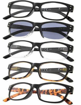 Eyekepper 5-Pack Reading Glasses Retro Sun Readers Spring Hinge For Men  Women