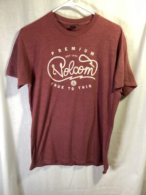 Volcom Burgundy Large Cotton Blend T Shirt