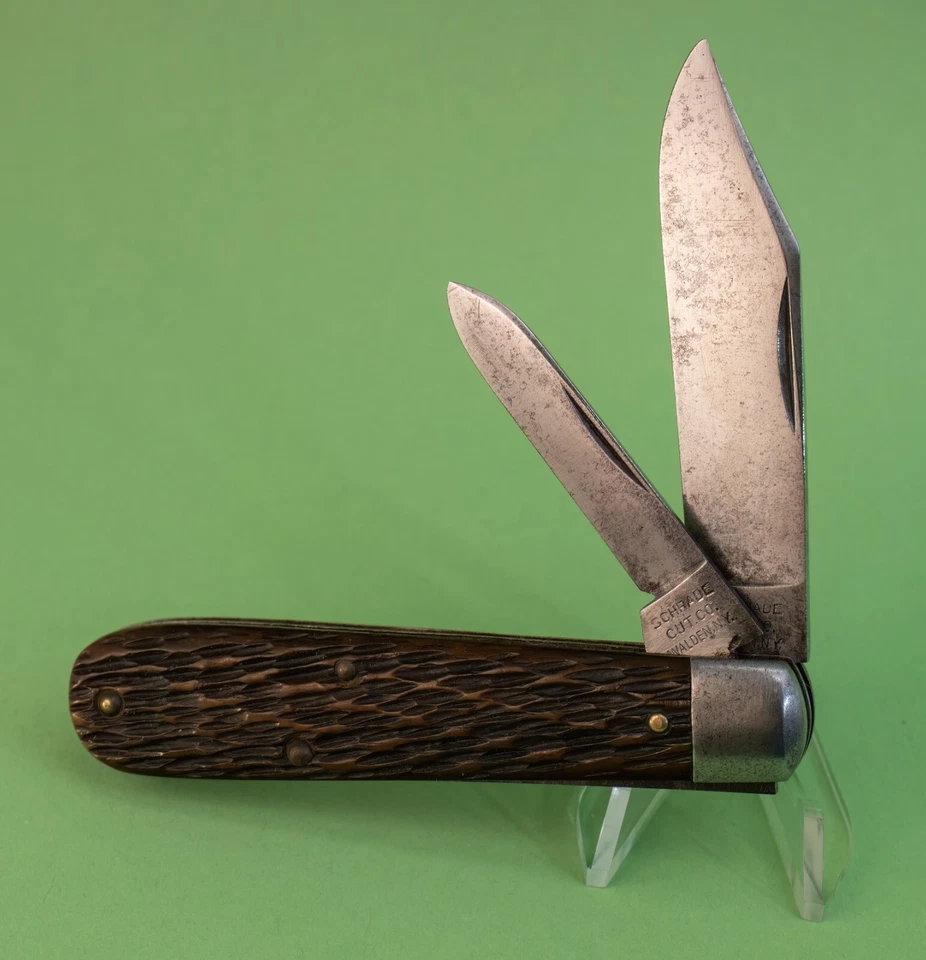 ¡Bonito! Cuchillo de bolsillo raro Schrade Cutlery Walden NY hueso jigged Barehead Jack Foto 3 de 4