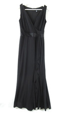 Chaps Gown Women 2 Black Sleeveless Crossover Cocktail Dress Stretch V Neck Slit