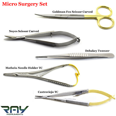 Basic Microsurgery Set Castroviejo Needle Holder Forceps Surgical Dental Scissor