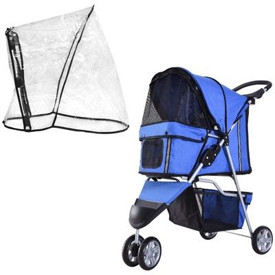 PawHut Hundekinderwagen, Miniatur Hunde- und Katzenkinderwagen mit Bezug, Getränkehalter, Sto