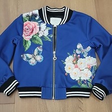 Girls Hannah Banana Satin Bomber Jacket Butterfly and Floral Print Rhinestone 5